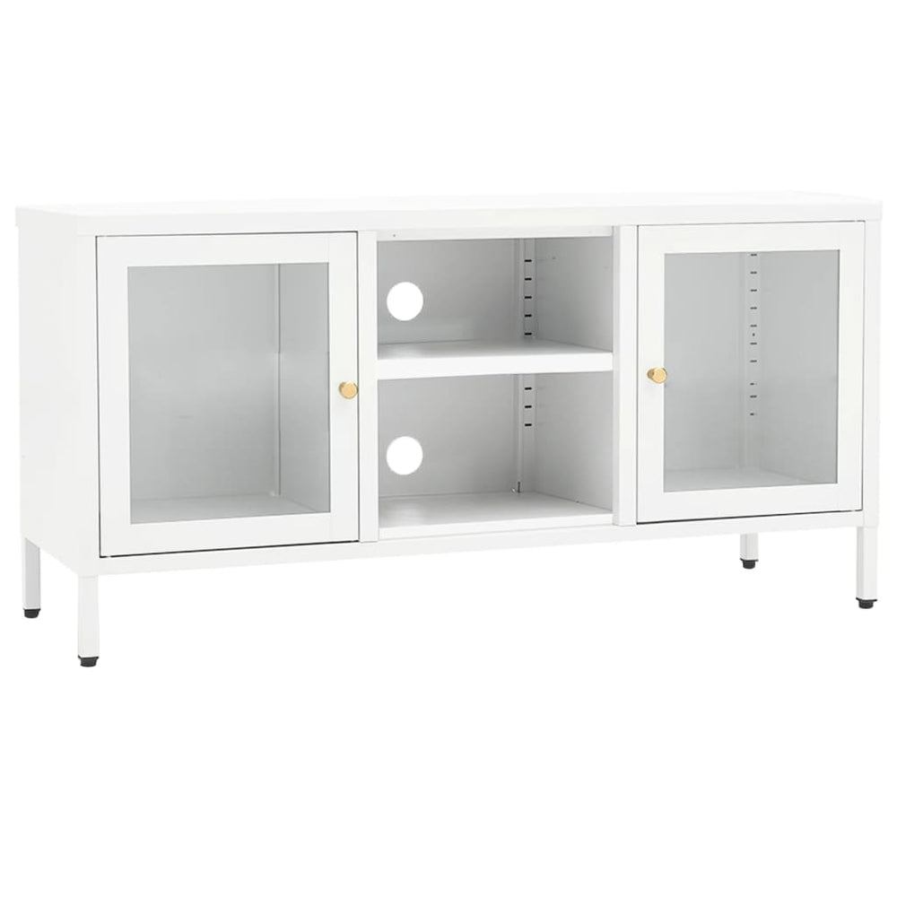 vidaXL Meuble TV blanc 105x35x52 cm Acier et verre