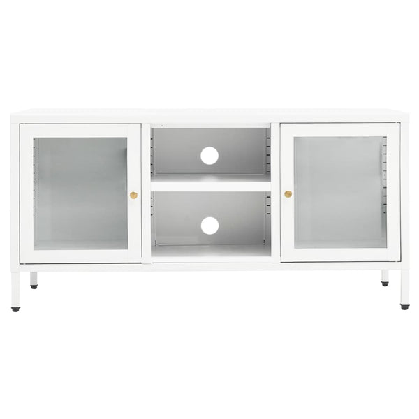 Weißer TV-Schrank Stahl/Glas 105 cm