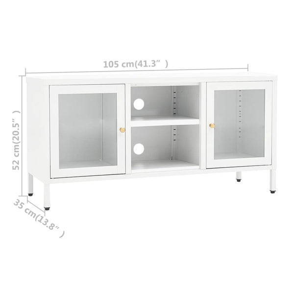 Weißer TV-Schrank Stahl/Glas 105 cm