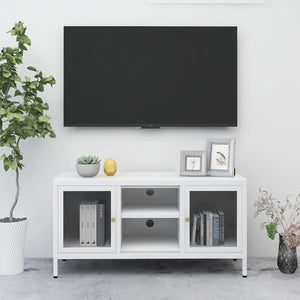 Weißer TV-Schrank Stahl/Glas 105 cm