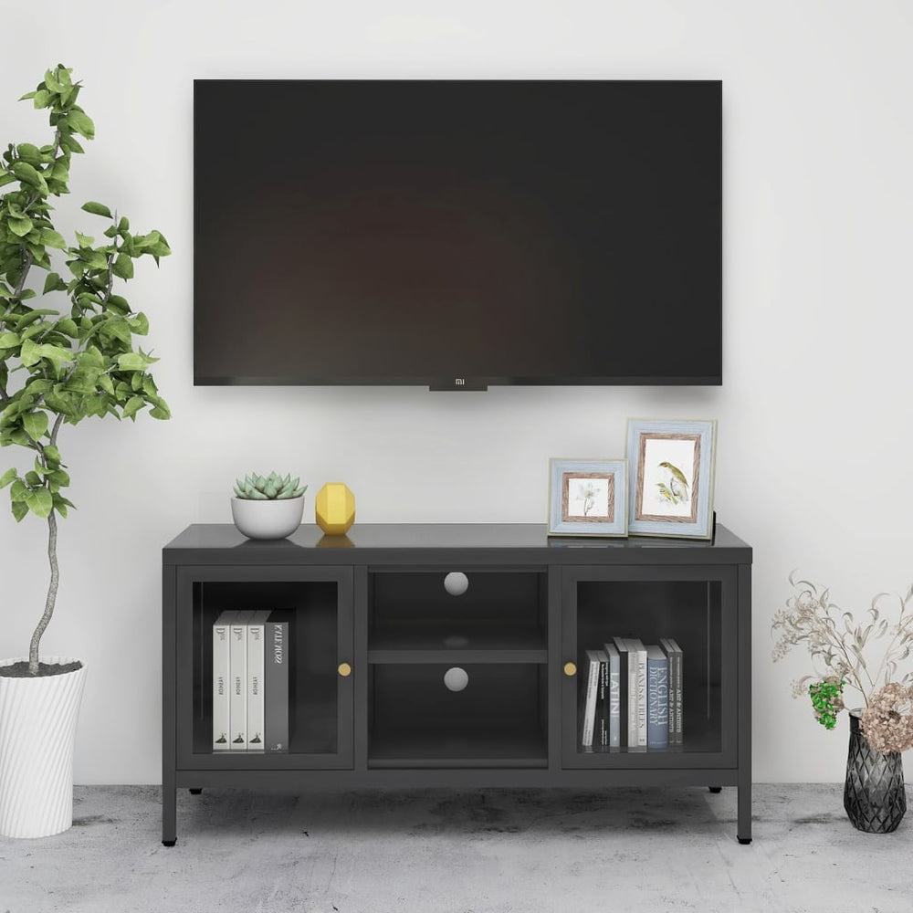 vidaXL Meuble TV anthracite 105x35x52 cm acier et verre