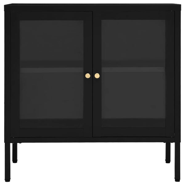 Schwarzes Sideboard 70x35x70 cm Stahl/Glas