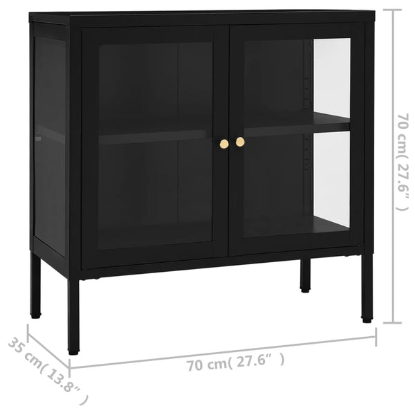 Schwarzes Sideboard 70x35x70 cm Stahl/Glas