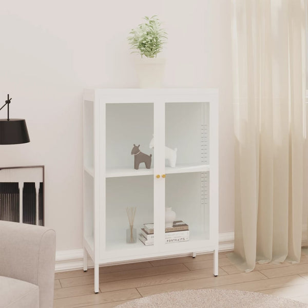 Weißes Sideboard 75x35x105 cm Stahl/Glas