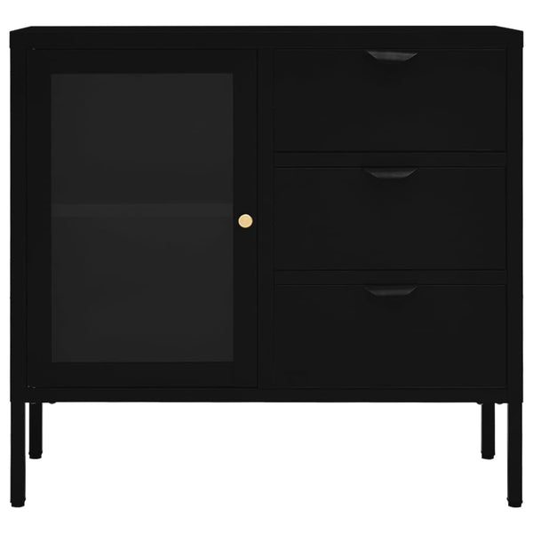 Schwarzes Sideboard 75x35x70 cm Stahl/Hartglas