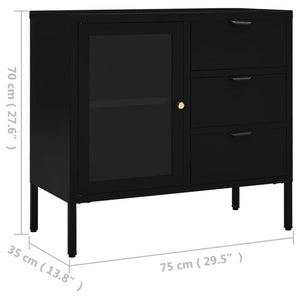 Schwarzes Sideboard 75x35x70 cm Stahl/Hartglas