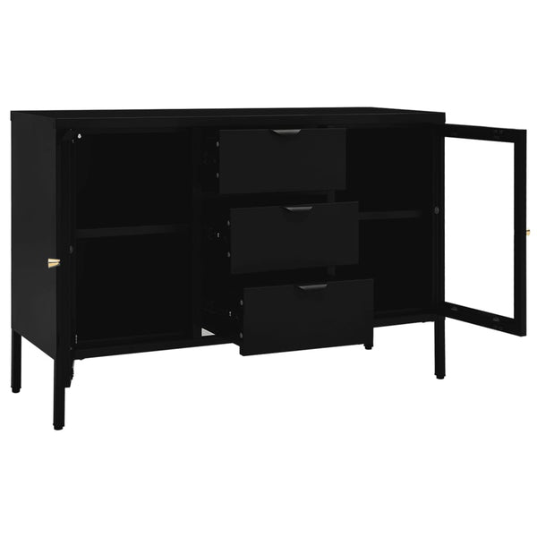Schwarzes Sideboard Stahl/Hartglas 105 cm