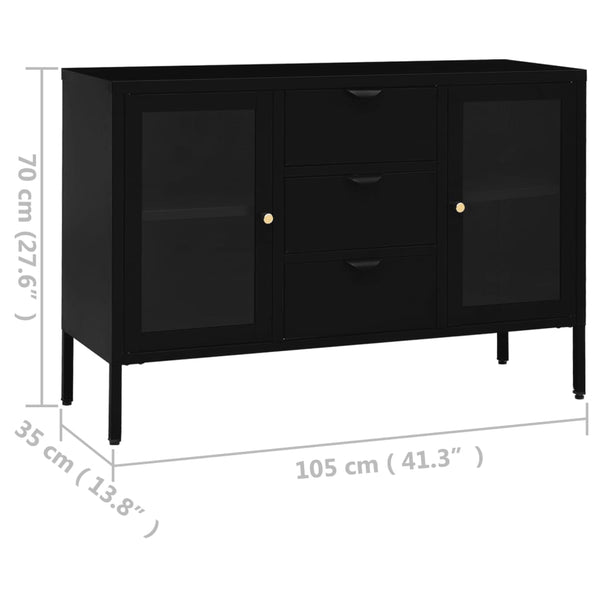 Schwarzes Sideboard Stahl/Hartglas 105 cm