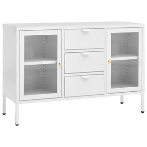Weißes Sideboard 105 cm Stahl/Glas