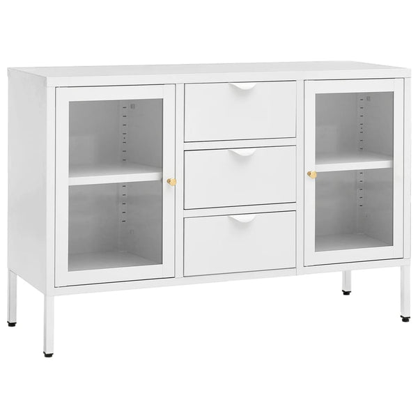 Weißes Sideboard 105 cm Stahl/Glas