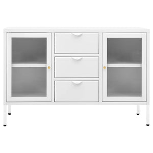 Weißes Sideboard 105 cm Stahl/Glas