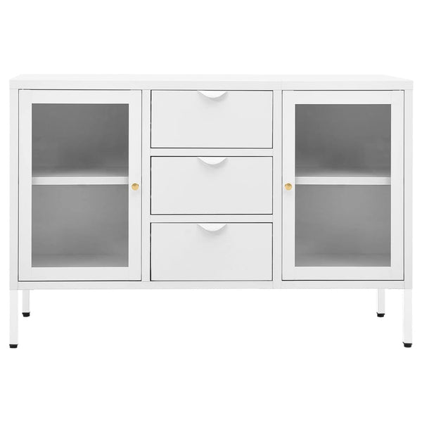 Weißes Sideboard 105 cm Stahl/Glas