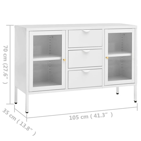 Weißes Sideboard 105 cm Stahl/Glas