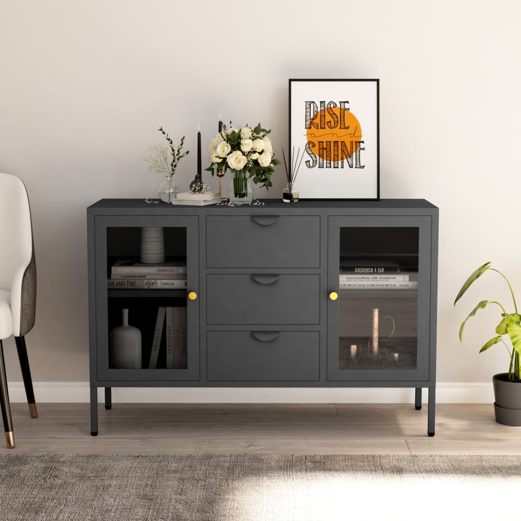 vidaXL Buffet anthracite 105x35x70 cm acier et verre trempé