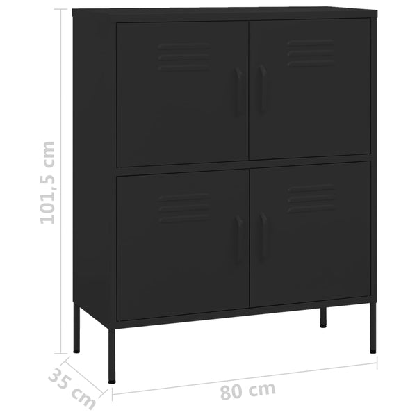 Schwarzer Lagerschrank Stahl 80x35x101,5 cm