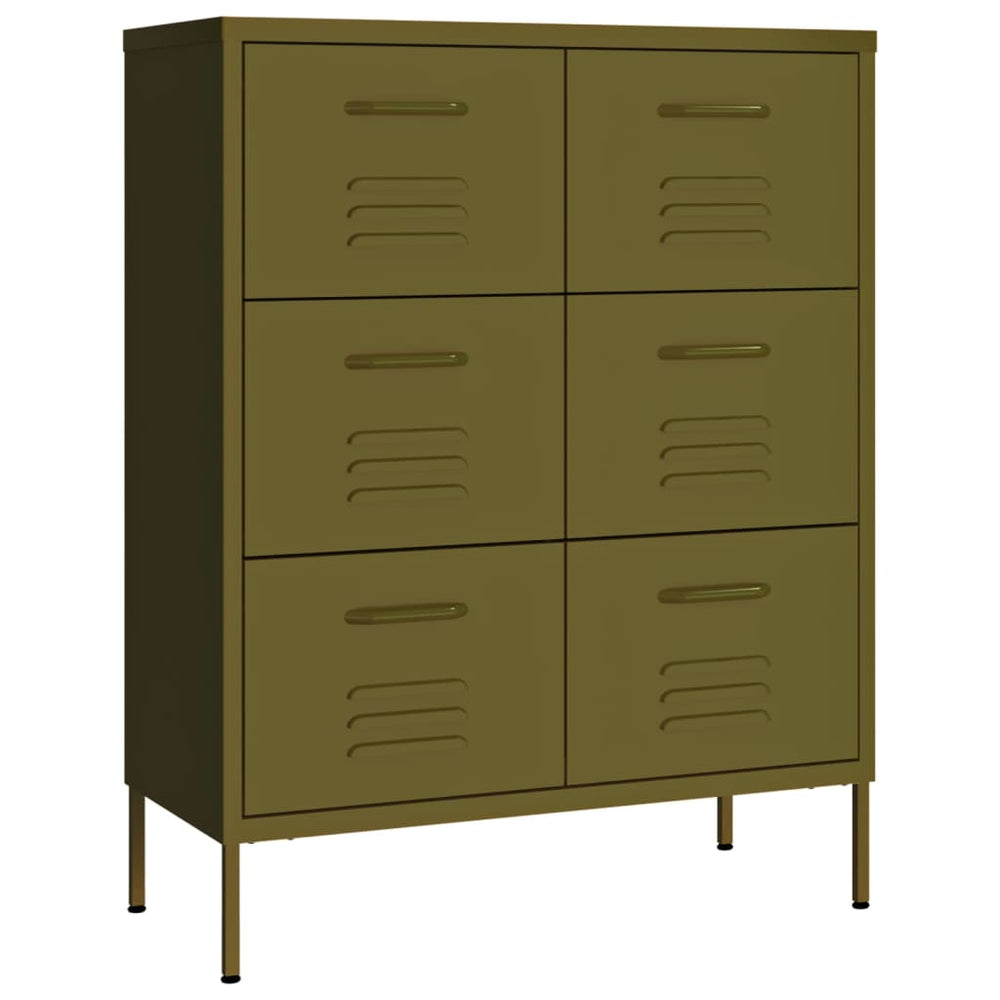 Olivgrüner Schubladenschrank aus Stahl