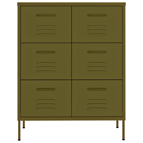 Olivgrüner Schubladenschrank aus Stahl