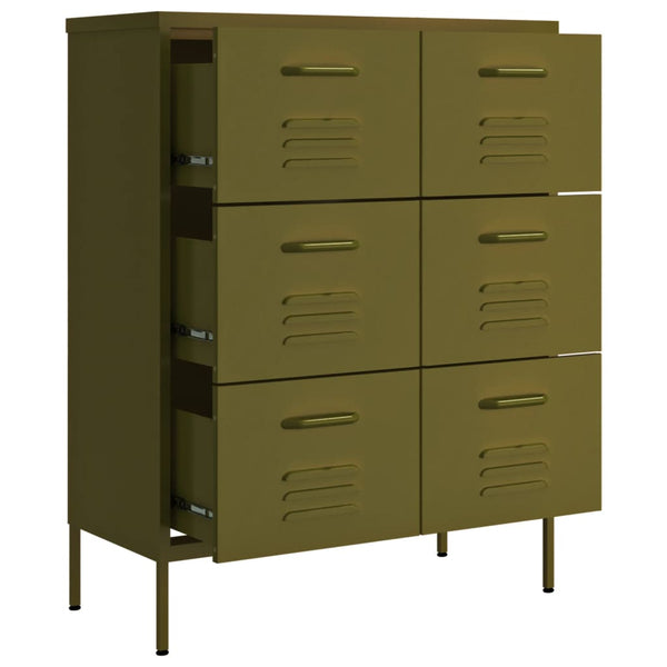 Olivgrüner Schubladenschrank aus Stahl