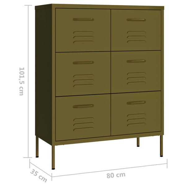 Olivgrüner Schubladenschrank aus Stahl