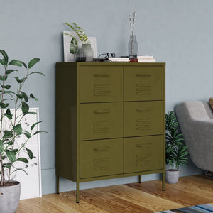 Olivgrüner Schubladenschrank aus Stahl