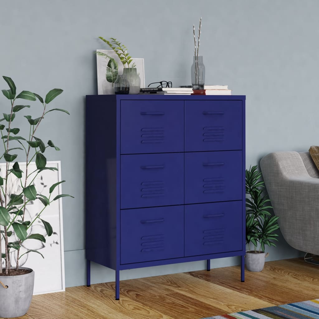 Marineblauer Schubladenschrank aus Stahl