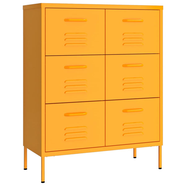 Senfgelber Schubladenschrank Stahl