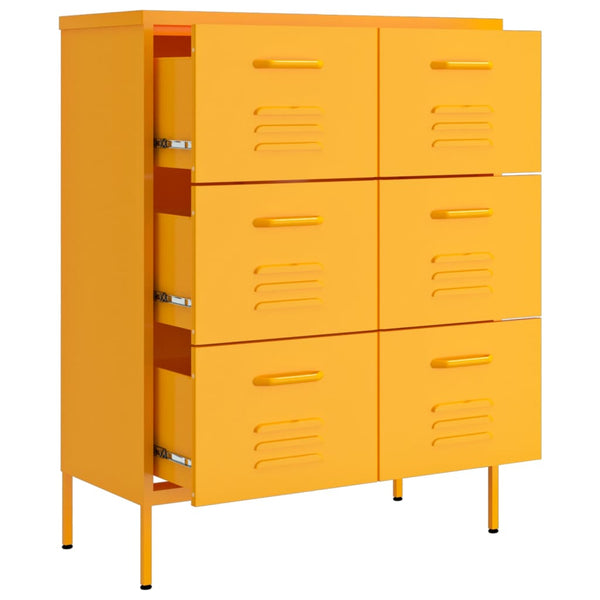 Senfgelber Schubladenschrank Stahl