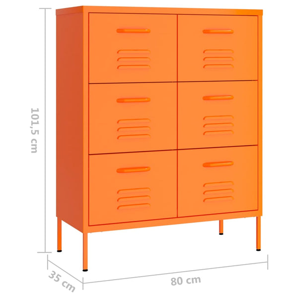 Oranger Schubladenschrank, Stahl, 80 cm