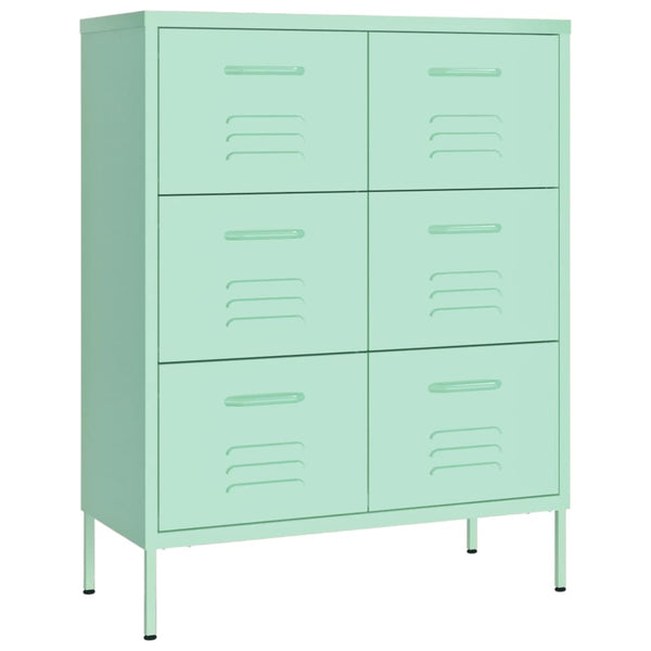 Minzgrüner Schubladenschrank, Stahl, 80 cm