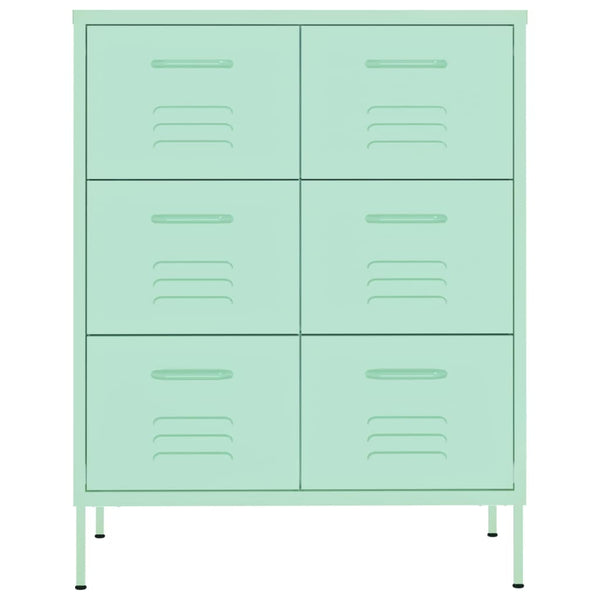 Minzgrüner Schubladenschrank, Stahl, 80 cm