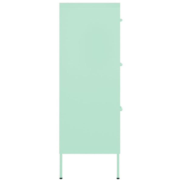 Minzgrüner Schubladenschrank, Stahl, 80 cm