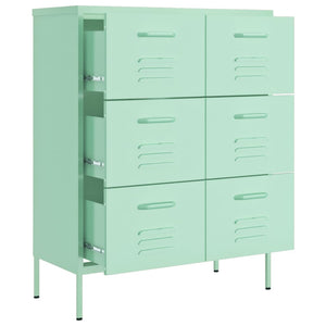 Minzgrüner Schubladenschrank, Stahl, 80 cm