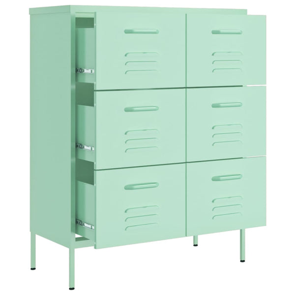 Minzgrüner Schubladenschrank, Stahl, 80 cm