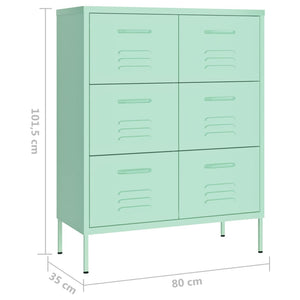 Minzgrüner Schubladenschrank, Stahl, 80 cm