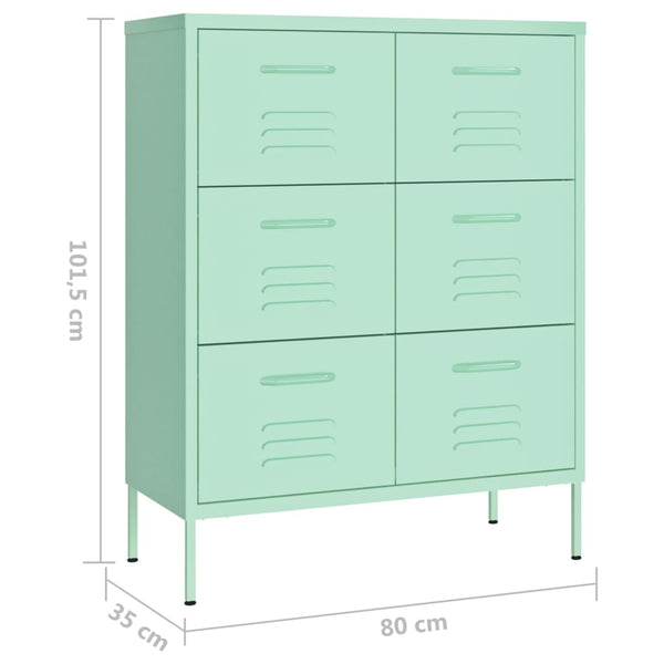Minzgrüner Schubladenschrank, Stahl, 80 cm