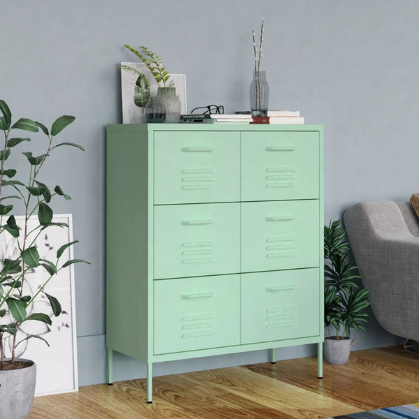 Minzgrüner Schubladenschrank, Stahl, 80 cm