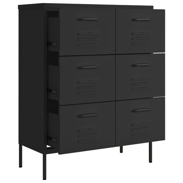 Schubladenschrank Schwarz Stahl 80x35x101,5 cm