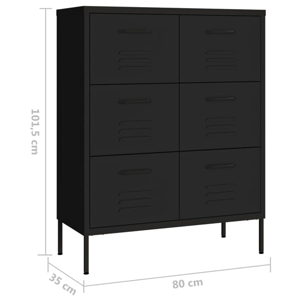 Schubladenschrank Schwarz Stahl 80x35x101,5 cm