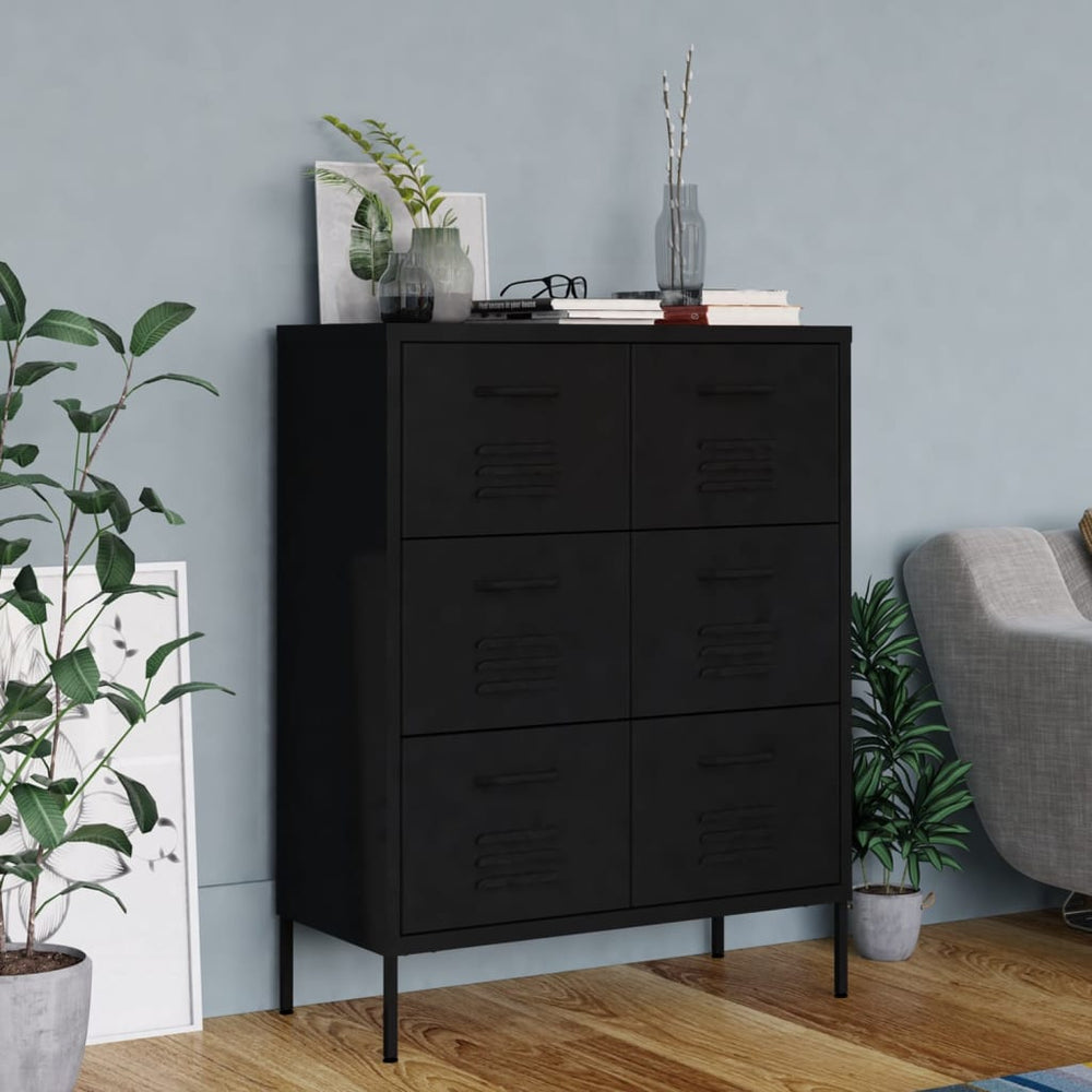 Schubladenschrank Schwarz Stahl 80x35x101,5 cm