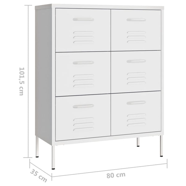 Weißer Schubladenschrank 80x35x101,5 cm Stahl