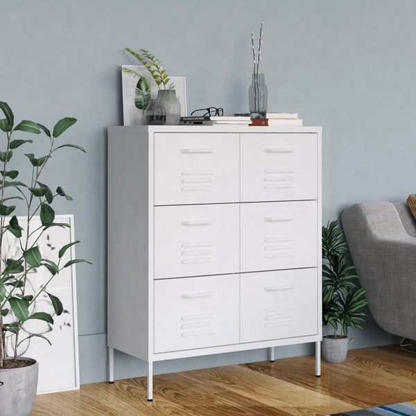 Weißer Schubladenschrank 80x35x101,5 cm Stahl