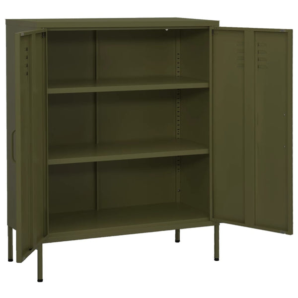 Olivgrüner Stahlschrank 80x35x101,5 cm