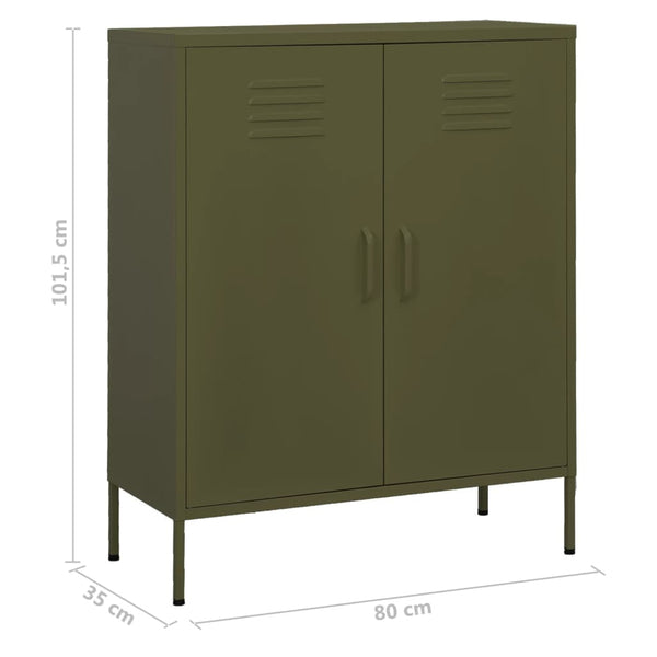 Olivgrüner Stahlschrank 80x35x101,5 cm