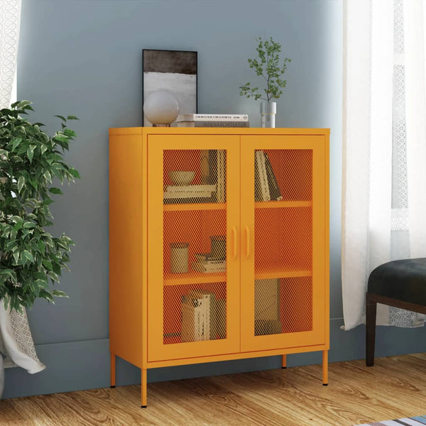Senfgelber Lagerschrank Stahl, 80 cm