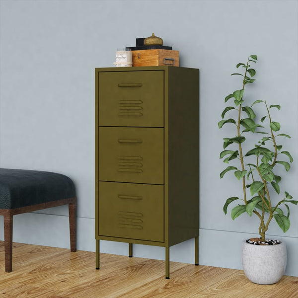 Olivgrüner Stahlschrank, 42,5x35x101,5 cm