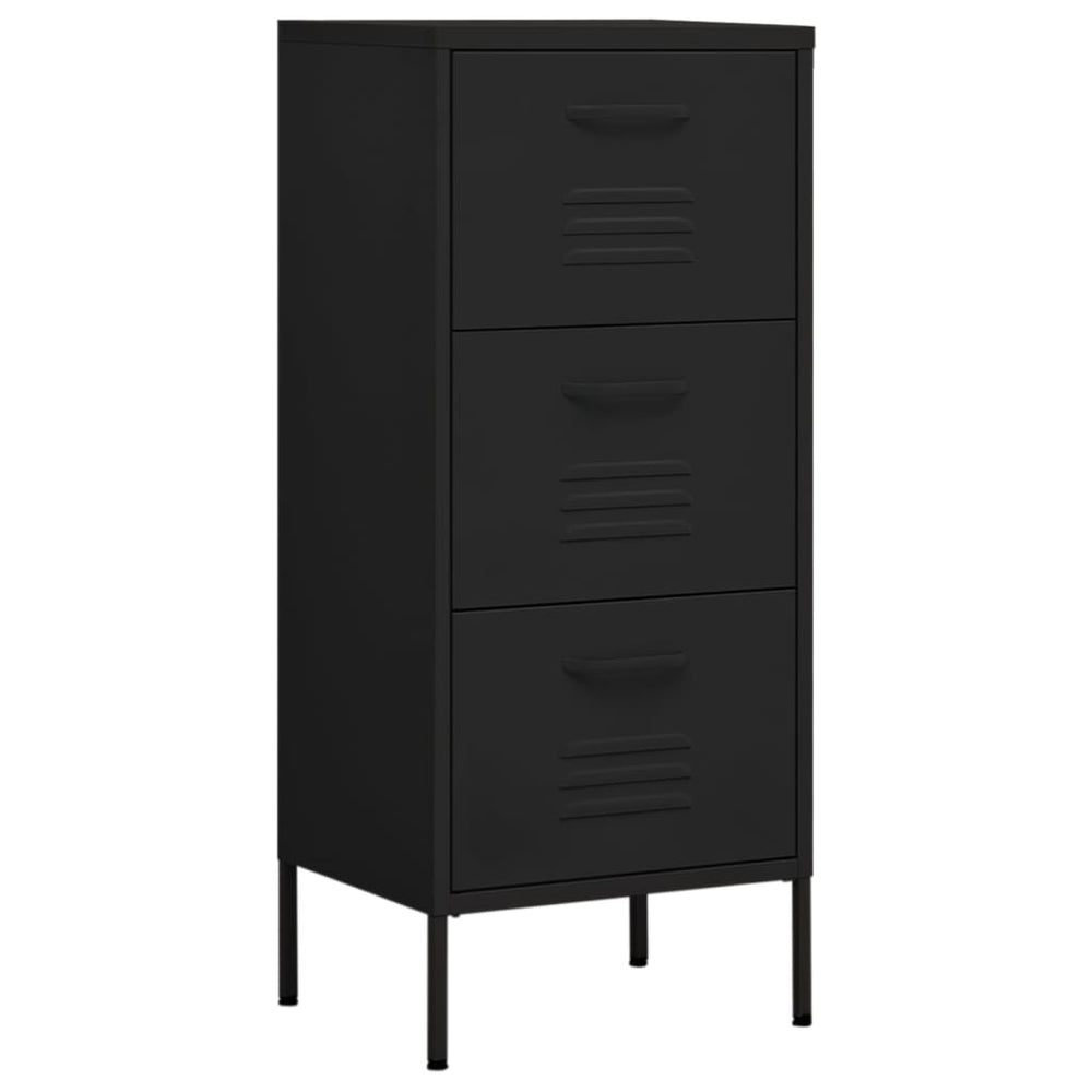 Schwarzer Stahlschrank mit Schubladen