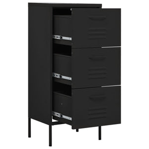 Schwarzer Stahlschrank mit Schubladen