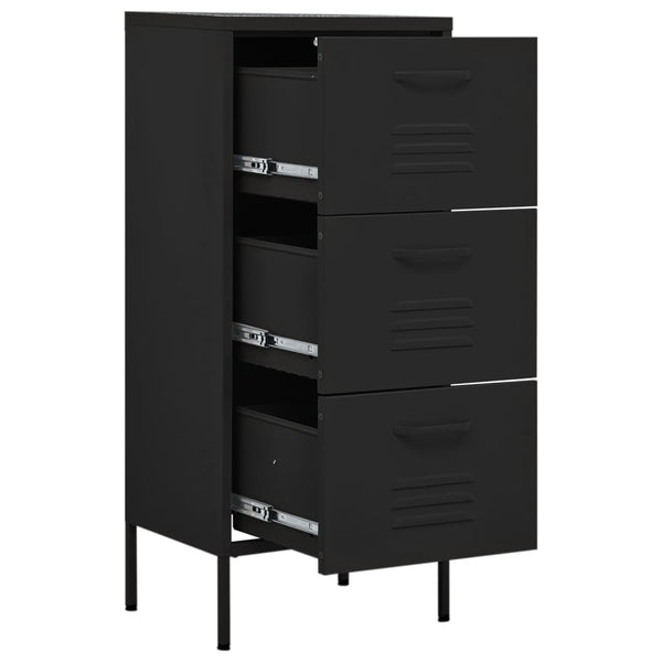 Schwarzer Stahlschrank mit Schubladen