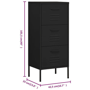 Schwarzer Stahlschrank mit Schubladen