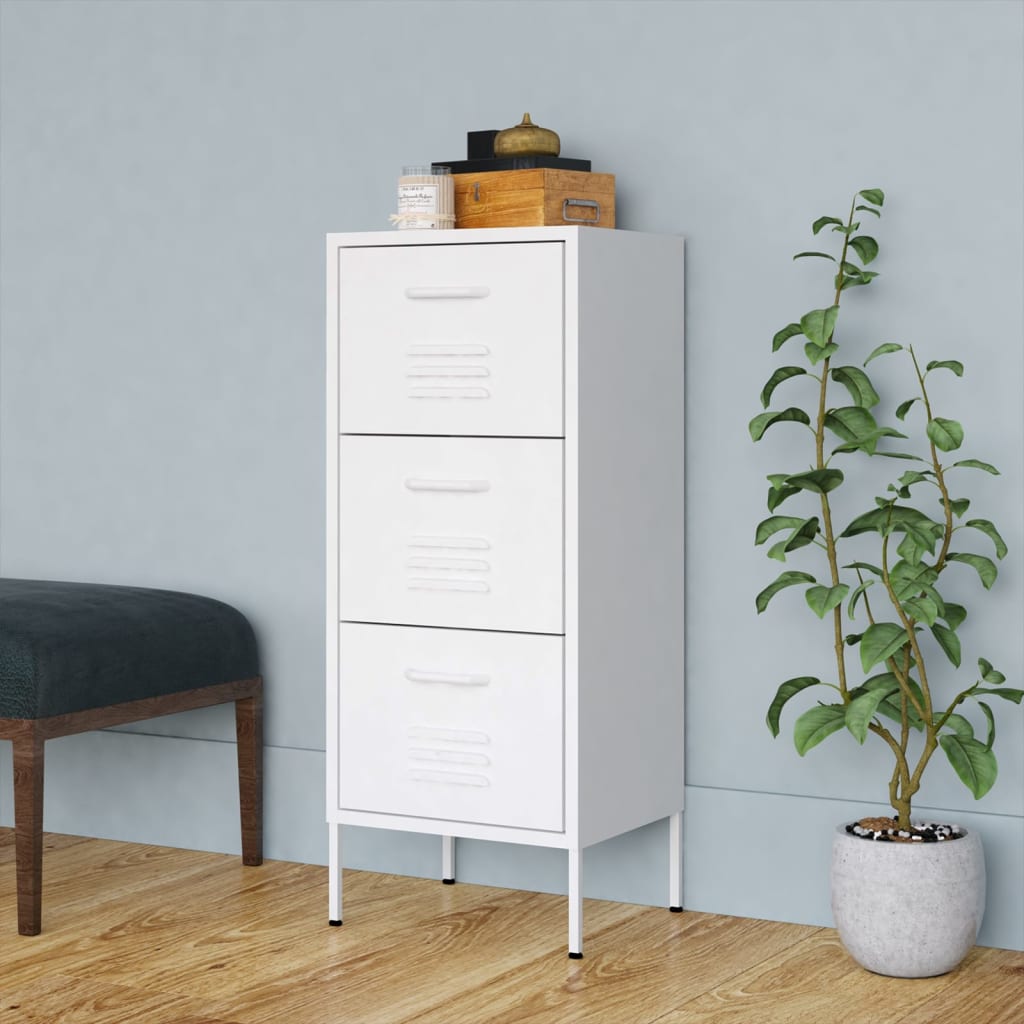 Weißer Lagerschrank aus Stahl, 101,5 cm hoch